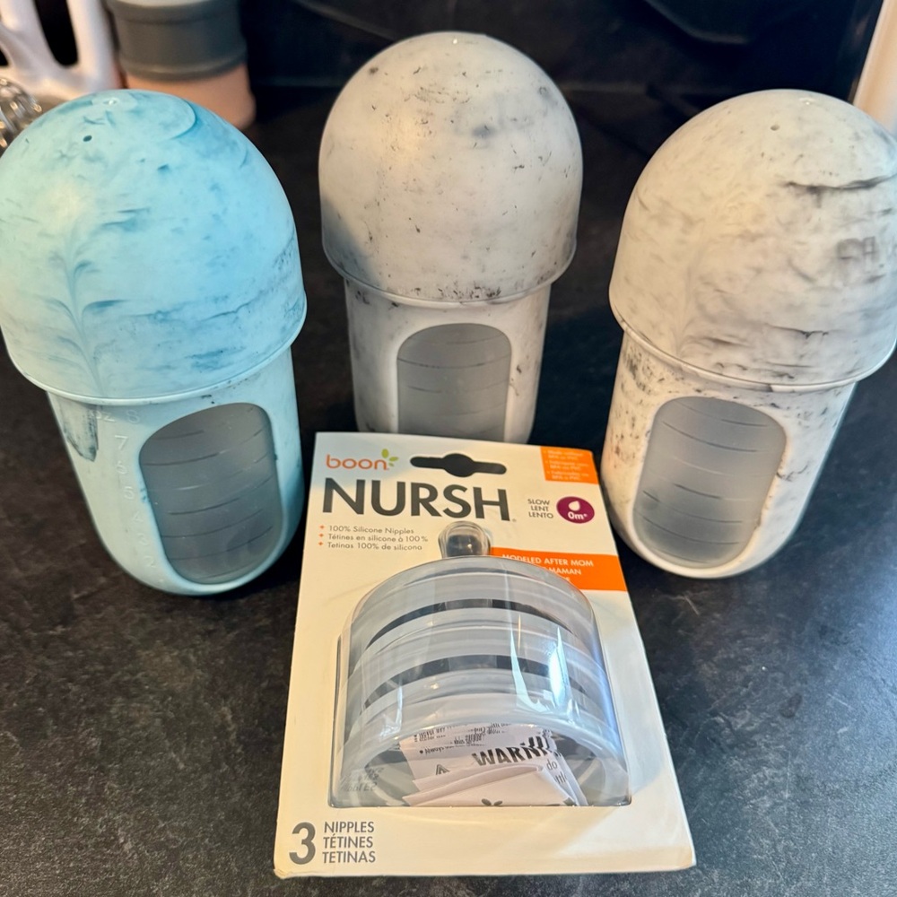 Nursh Silicone Baby Bottles - Blue and Gray